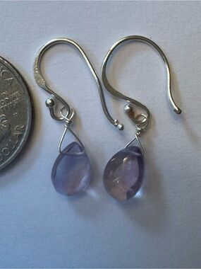 Sterling Silver Earrings with Light Purple Amethyst Teardrop Gemstones